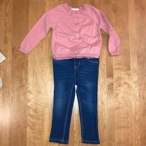 Old Navy girls pink cardigan jean outfit